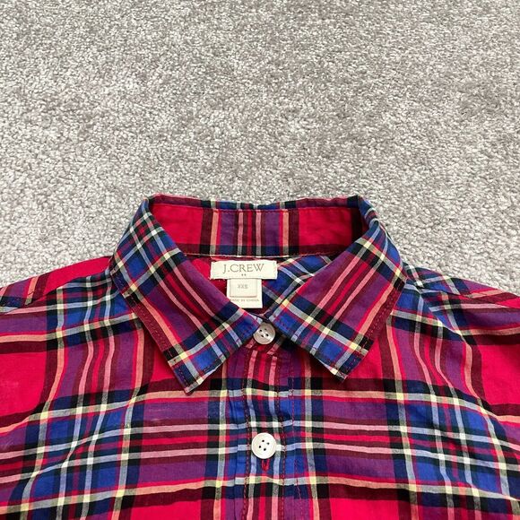 J.Crew Perfect Fit Shirt Women XXS Red Blue Plaid Button Down Long Sleeve Cotton - Picture 3 of 11
